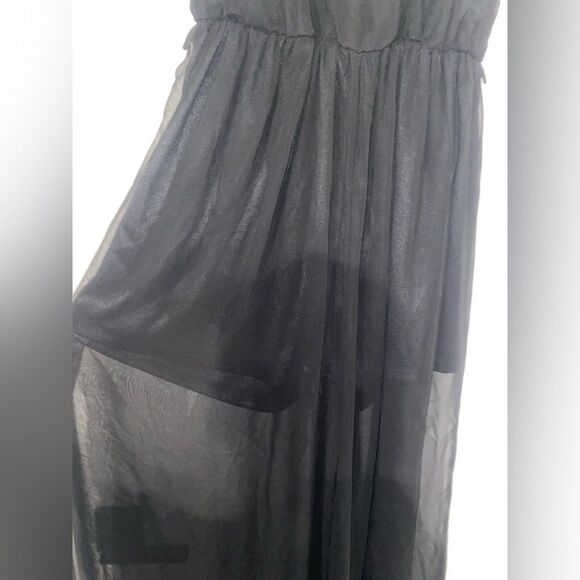 DOUBLE ZERO Sleeveless V-Neck Black Wide Leg Jumpsuit w Gold Toned Accents Small - Picture 5 of 13